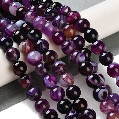 Natural Striped Agate/Banded Agate Beads Strands G-Z060-A01-B12-1