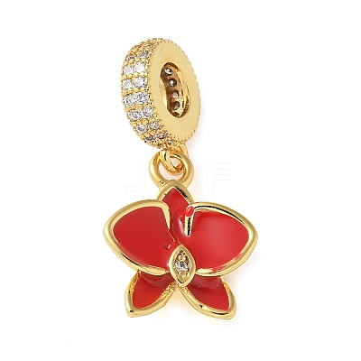 Brass Micro Pave Clear Cubic Zirconia Flower European Dangle Charms KK-C086-03G-02-1