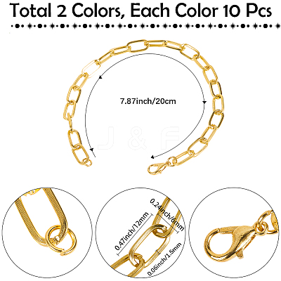 20Pcs 2 Colors Iron Cable Chain Bracelets for Women Men BJEW-SC0001-41-1