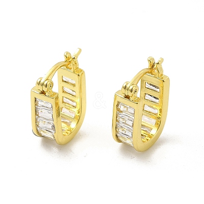 Clear Cubic Zirconia Oval Hoop Earrings EJEW-E273-13LG-1