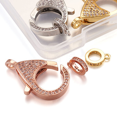 Brass Micro Pave Cubic Zirconia Lobster Claw Clasps ZIRC-TA0001-12-1