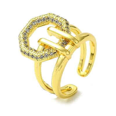 Brass Micro Pave Cubic Zirconia Open Cuff Rings RJEW-K256-23G-1
