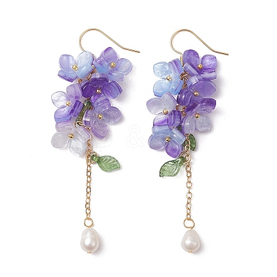Shell Pearl Dangle Earrings EJEW-TA00617-01-1