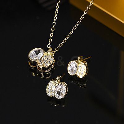 Brass Clear Cubic Zirconia Pendant Necklace & Stud Earrings Sets for Women FS-WGA251C-11-1
