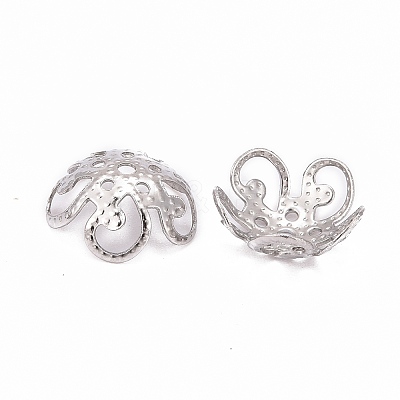 201 Stainless Steel 5-Petal Flower Filigree Fancy Bead Caps STAS-E088-01-1