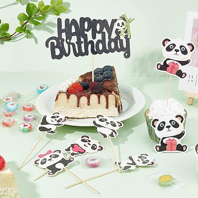 DIY Paper Panda Cake Insert Card Decoration Set AJEW-OC0002-75-1