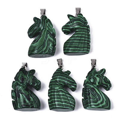 Carved Synthetic Malachite Pendants G-N0327-002H-1