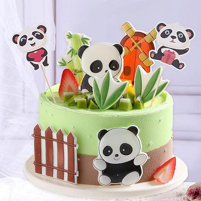 DIY Paper Panda Cake Insert Card Decoration Set AJEW-OC0002-75-1