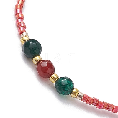 Dyed Natural Agate & Glass Seed Beaded Bracelets BJEW-MZ00047-03-1