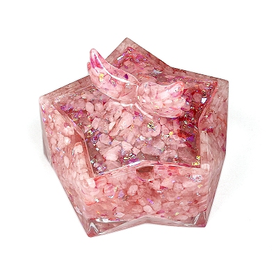 Resin Storage Box & Natural Rose Quartz Chips Decorations PW-WG11533-03-1