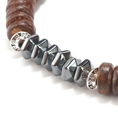 Coconut & Synthetic Hematite Stretch Bracelet BJEW-JB07990-1