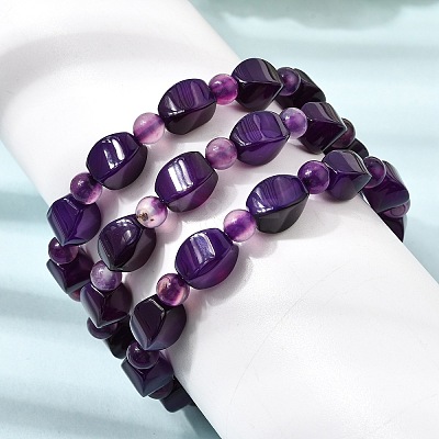 Dyed Natural Blue Lace Agate Faceted Twist Beaded Stretch Bracelets for Women GG-CBA3F02-09-1