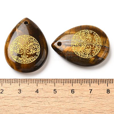 Natural Tiger Eye Drop Pendants G-C158-01B-1