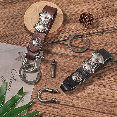 2Pcs 2 Colors Leather Clasps Keychain KEYC-BY0001-04-1