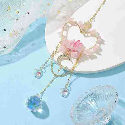 Natural Rose Quartz Chip Beads with Brass Finding Pendant Decorations HJEW-JM01815-04-1