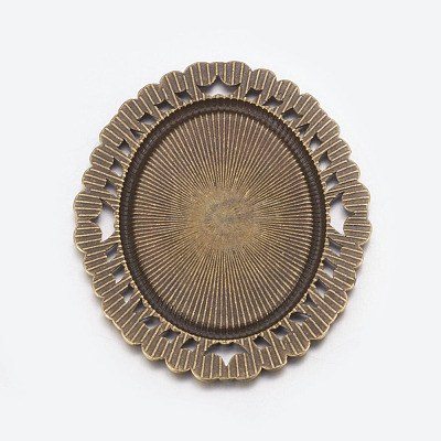 Tibetan Style Cabochon Connector Setting TIBEP-EA094YKG-AB-LF-1