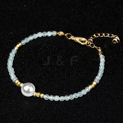Handmade White Round Shell Pearl and Faceted Round Glass Beaded Bracelets for Women YN0122-7-1