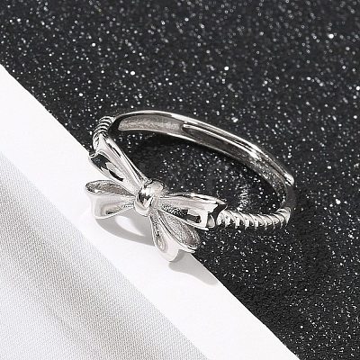 925 Sterling Silver Bowknot Adjustable Rings for Women RJEW-R008-02S-04-1