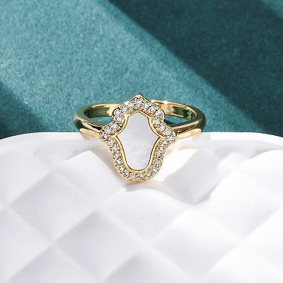 Brass Micro Pave Cubic Zirconia Shell Cuff Rings KK-D363-24A-G-1