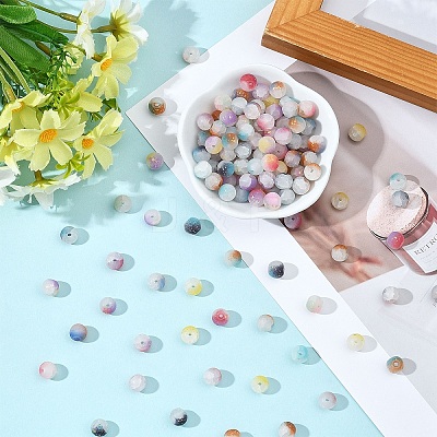 200G Frosted Baking Paint Crackle Glass Beads with Glitter Powder DGLA-YW0001-56A-1