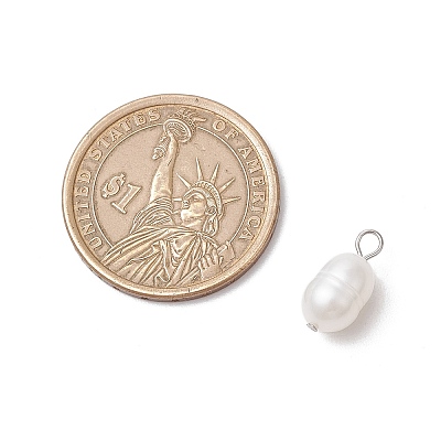 10Pcs 2 Colors Natural Cultured Freshwater Pearl Rice Charms PALLOY-JF03921-1