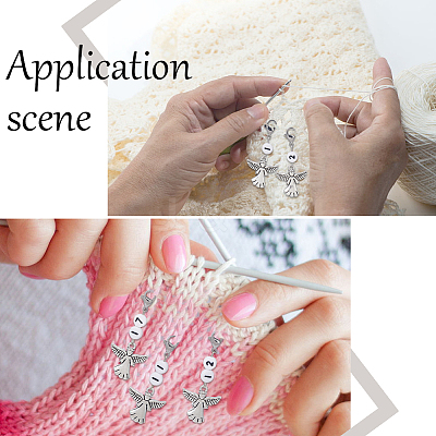 20Pcs Number Acrylic Beaded Pendant Locking Stitch Markers with Alloy Angel HJEW-SC00043-1