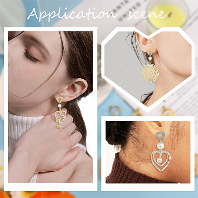 40Pcs 2 Color 201 Stainless Steel Heart Stud Earring Findings STAS-SC0005-30-1