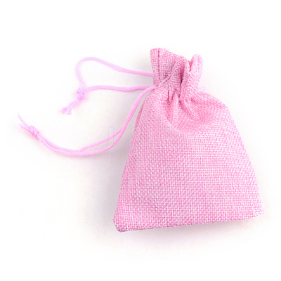 Polyester Imitation Burlap Packing Pouches Drawstring Bags X-ABAG-R005-9x7-19-1