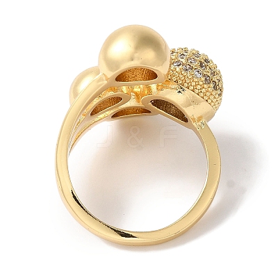 Brass Micro Pave Clear Cubic Zirconia Round Ball Open Cuff Rings for Women LS-RJEW-C098-18G-1
