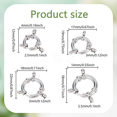 8Pcs 4 Styles 304 Stainless Steel Smooth Surface Spring Ring Clasps STAS-GO0001-23-1