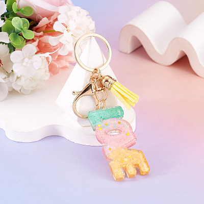 Alloy & Resin Tassel Keychainss AJEW-TADJ0001-20G-07-1