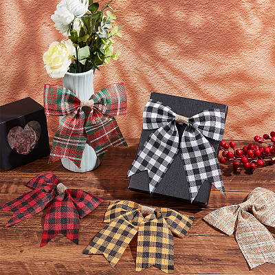 8Pcs 8 Colors Christmas Theme Imitation Linen Bowknot Ornament Accessories DIY-CA0004-34-1