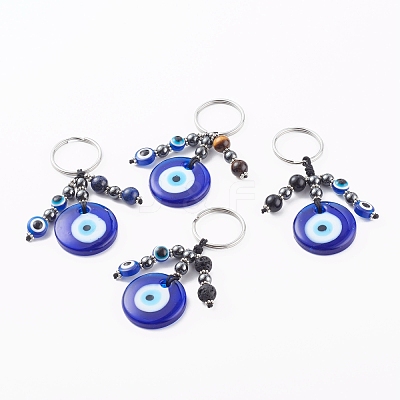 Flat Round Evil Eye Lampwork Keychain KEYC-JKC00243-1