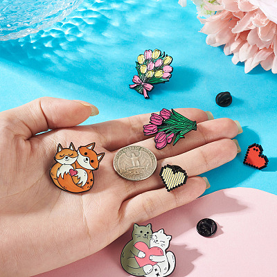 6Pcs 6 Styles Mixed Shapes Enamel Pins JEWB-TA0001-31-1