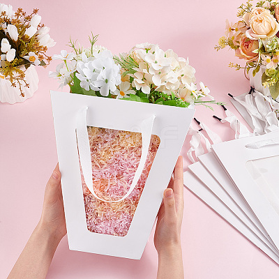 Trapezoid Paper Flower Gift Tote Bags with Plastic Visible Window ABAG-WH0045-25C-1