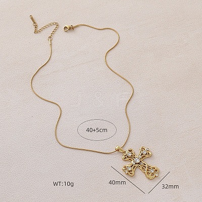 Vintage 304 Stainless Steel with Clear Glass Hollow Cross Pendant Necklaces for Women MR8108-1