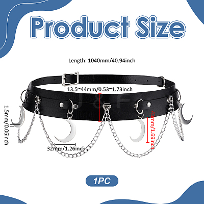 1Pc Iron Moon Tassel Black Imitation Leather Waistbands AJEW-UN0002-95-1