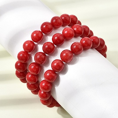 10MM Natural Dyed White Jade Round Beaded Stretch Bracelets for Women GG-CBA3F02-12B-1