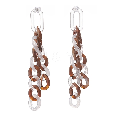 Acrylic Curb Chain Tassel Dangle Stud Earrings for Women EJEW-JE04767-06-1