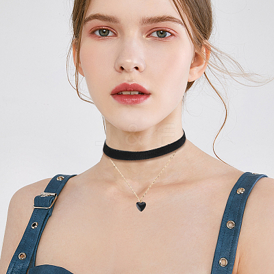 2Pcs Alloy & Black Velvet Heart Pendant Double Layer Choker Necklaces NJEW-WH20002-11C-1