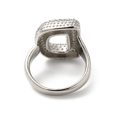 Letter Brass Micro Pave Clear Cubic Zirconia Open Cuff Ring for Women RJEW-N046-03D-P-1