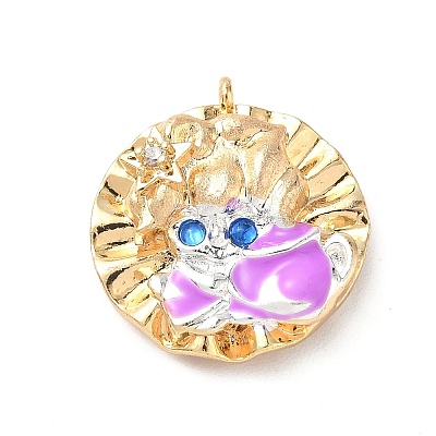 Brass Micro Pave Cubic Zirconia Enamel Pendants KK-L250-08G-12-1