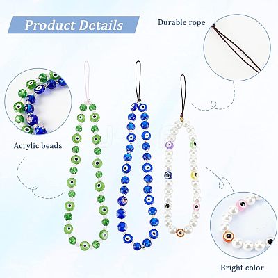3Pcs 3 Style Glass Pearl & Lampwork & Glass Seed Beads Mobile Straps KEYC-OC0001-19-1