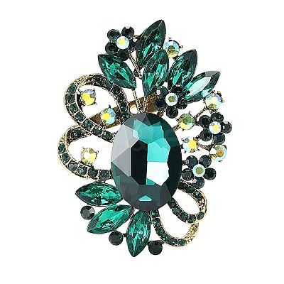 Flower with Oval Golden Alloy Rhinestone Brooches for Backpack Clothes PW-WG4AA4A-03-1