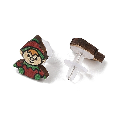 Christmas Theme Wood Stud Earrings EJEW-U016-06P-04-1