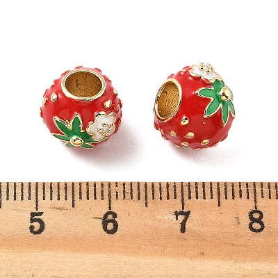 Brass Enamel European Beads KK-R229-01G-1