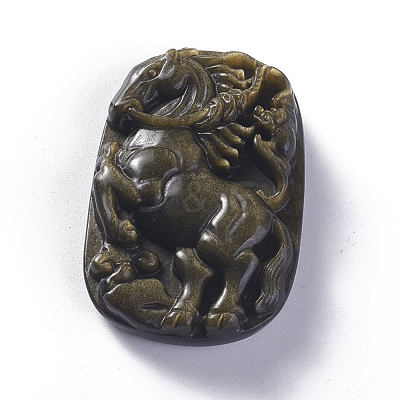 Natural Golden Sheen Obsidian Pendants G-P418-12-1