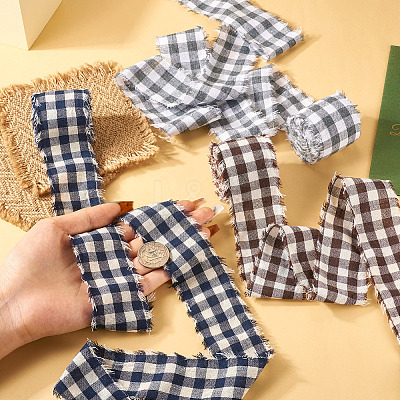 3 Rolls Tartan Cotton Linen Frayed Ribbon OCOR-TAC0035-11B-1