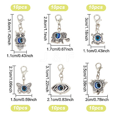 10 Sets Evil Eye Pendant Decorations HJEW-DR0001-07-1