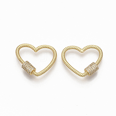 Brass Micro Pave Clear Cubic Zirconia Screw Carabiner Lock Charms ZIRC-T010-11G-1